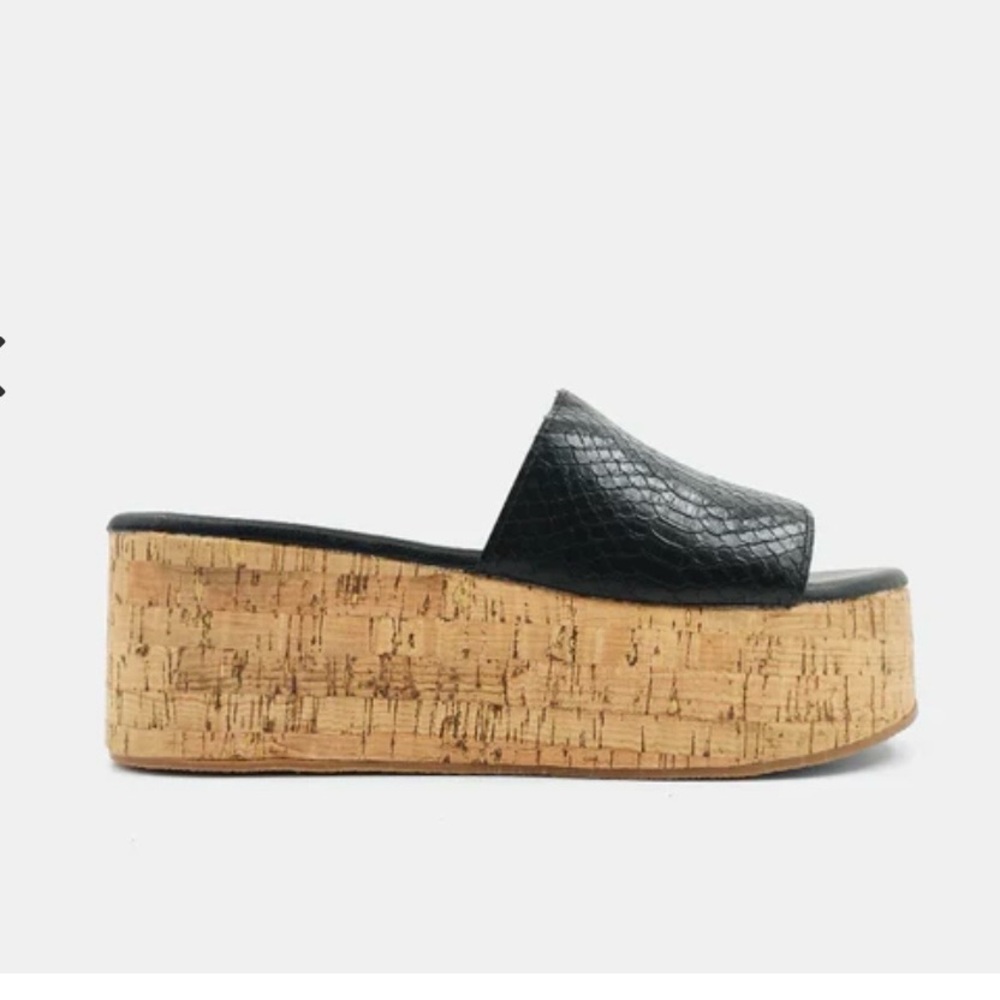Shu Shop Brielle Black Snake Print Wedge Sandals